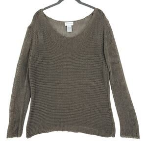 Soft Surroundings Sweater Top Womens Large Crochet Open Knit Brown Scoop Neck